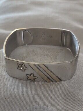 Vintage Sloan & Co Stars and Stripes Bracelet w Diamond, SS & 14k
